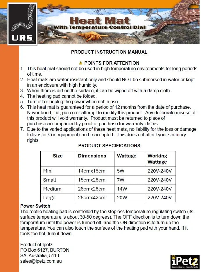 URS Heat Mat Medium 28x28cm 14w 3