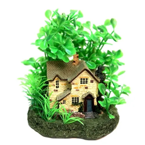 Ornament Cottage With Plants 10x10x12cm