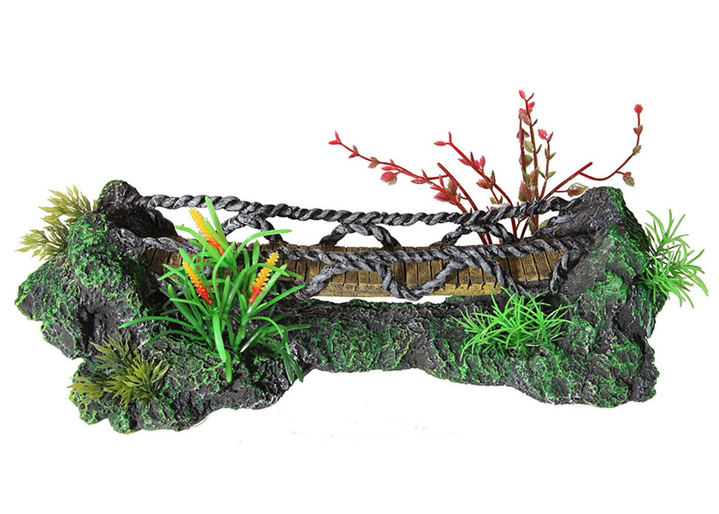 Aqua One Faux Wooden Bridge With Plastic Plants Ornament - discontinued