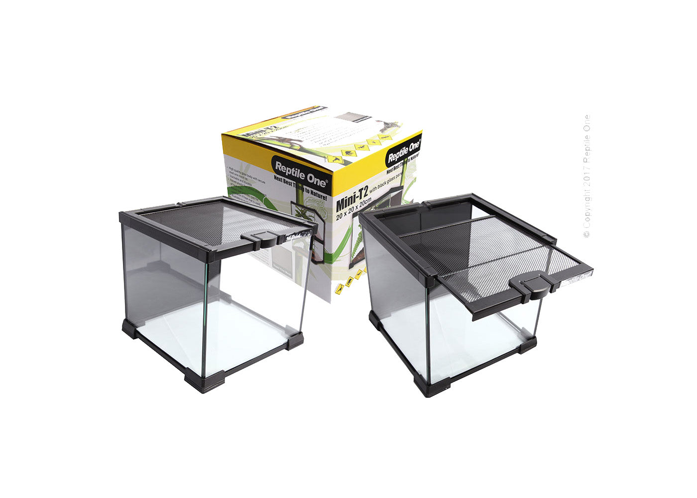 Reptile One Mini T2 Glass Tank Wire Mesh Lid 20x20x20cm Black